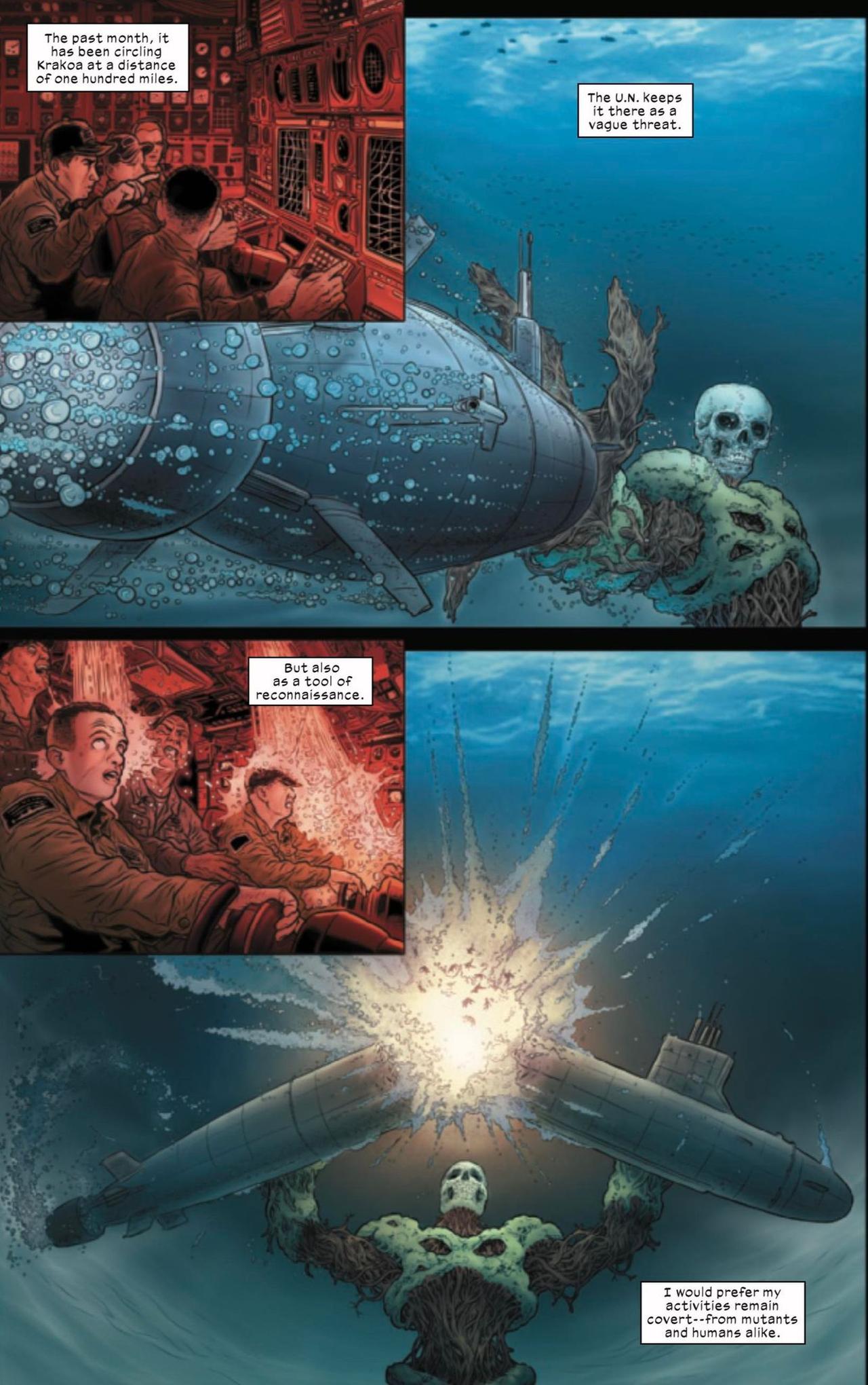 Beast destroys a submarine (from Wolverine #31)