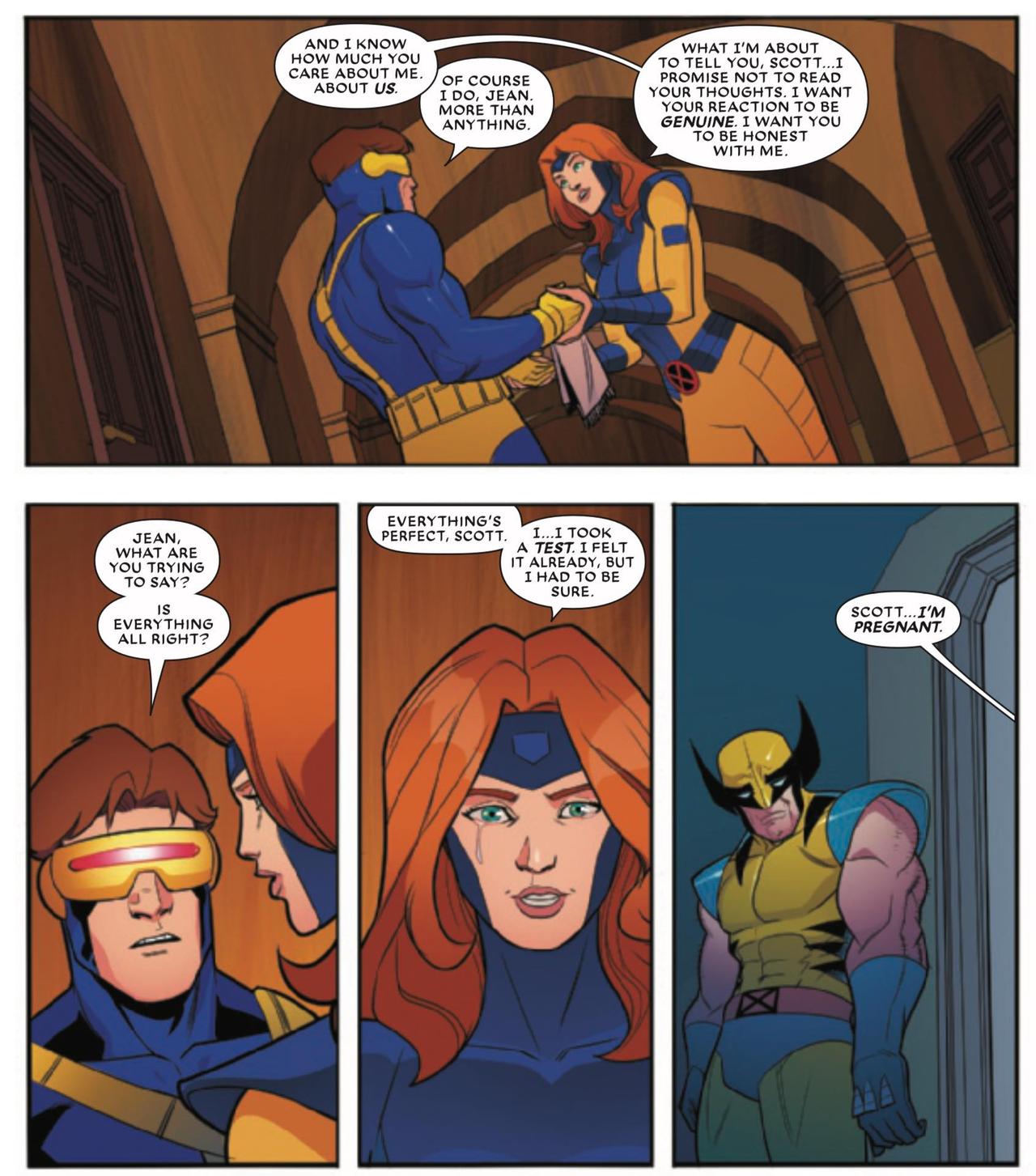 Jean Grey tells Scott Summers she is pregnant