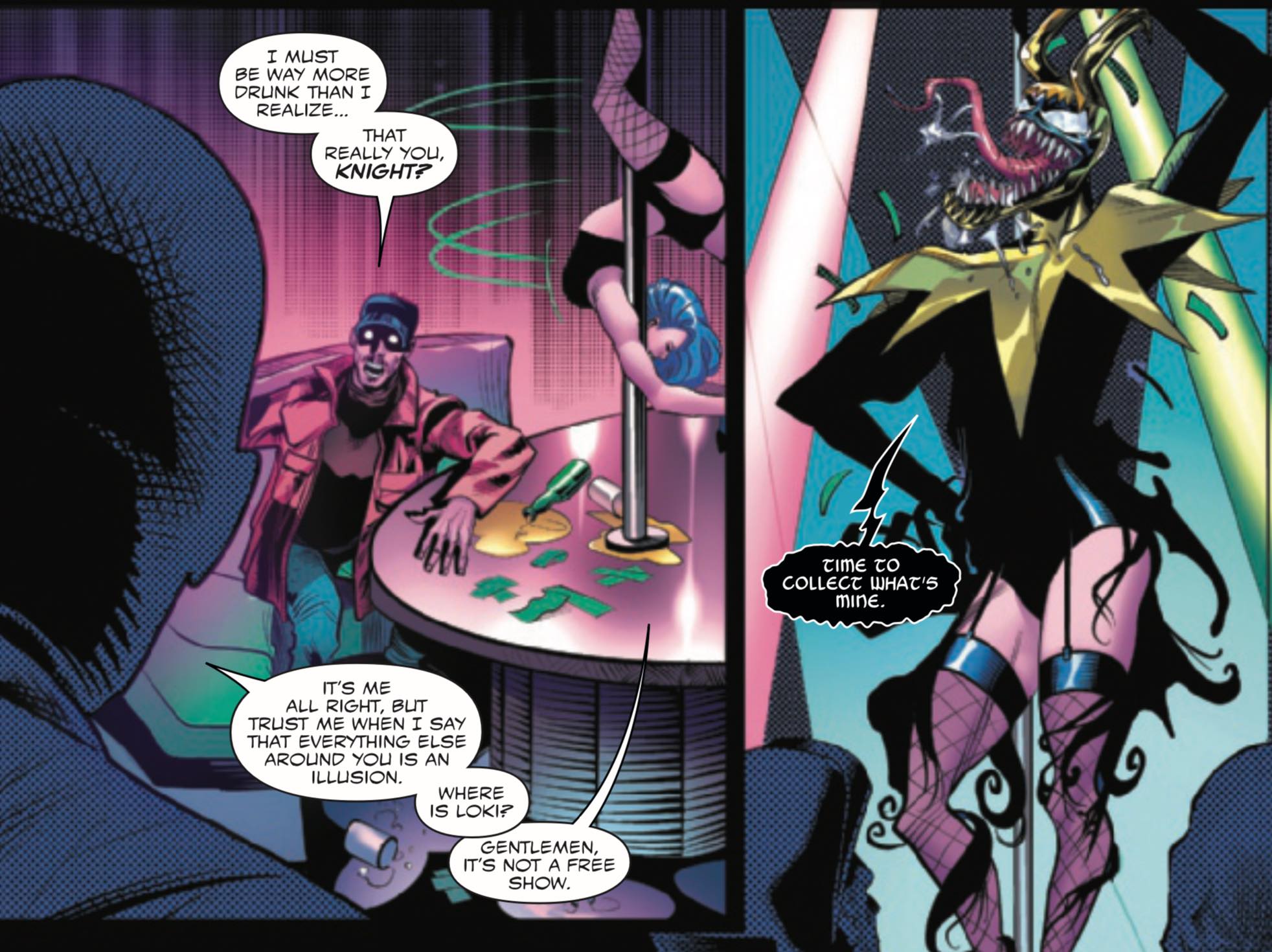 A stripper Loki bonded with the Venom symbiote