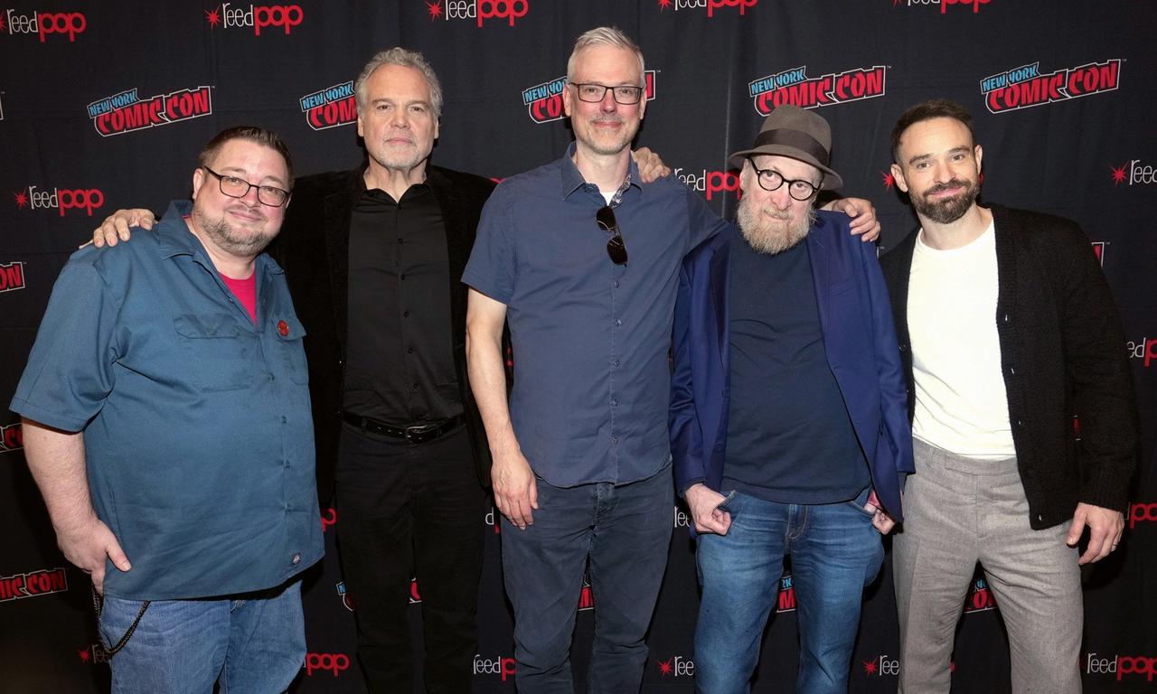 C.B. Cebulski, Vincent D’Onofrio, Steve McNiven, Frank Miller and Charlie Cox attend the Marvel Fanfare with C.B. Cebulski at New York Comic Con at Javits Center on October 19, 2024 in New York City.