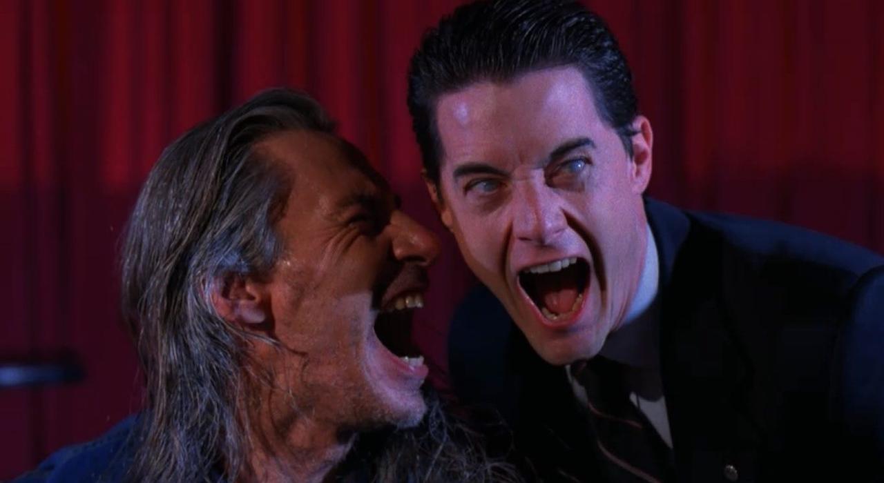 A still of Bob and Cooper on Twin Peaks