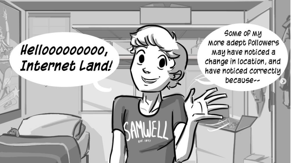Cropped greyscale Check Please panel