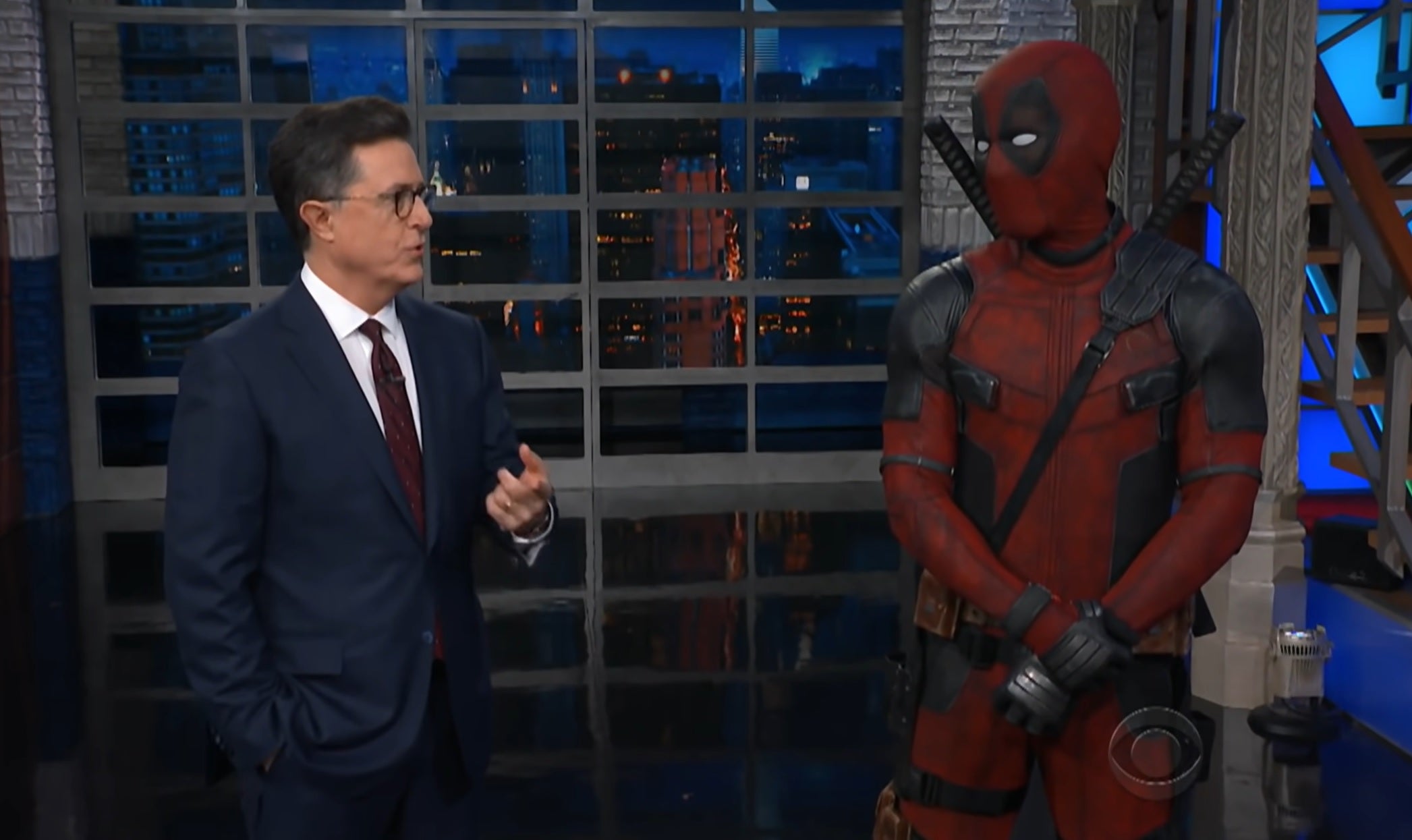 Ryan Reynolds shows up as Deadpool for the Late Show with Stephen Colbert