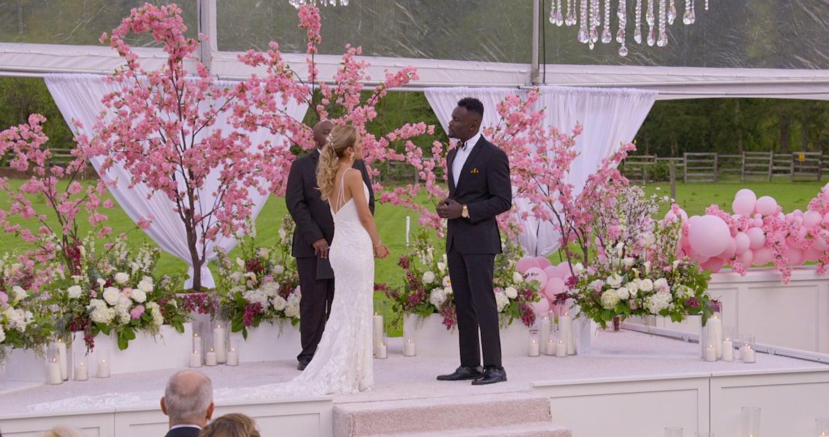 A still from Love is Blind season 4 of Chelsea Griffin and Kwame Appiah’s wedding