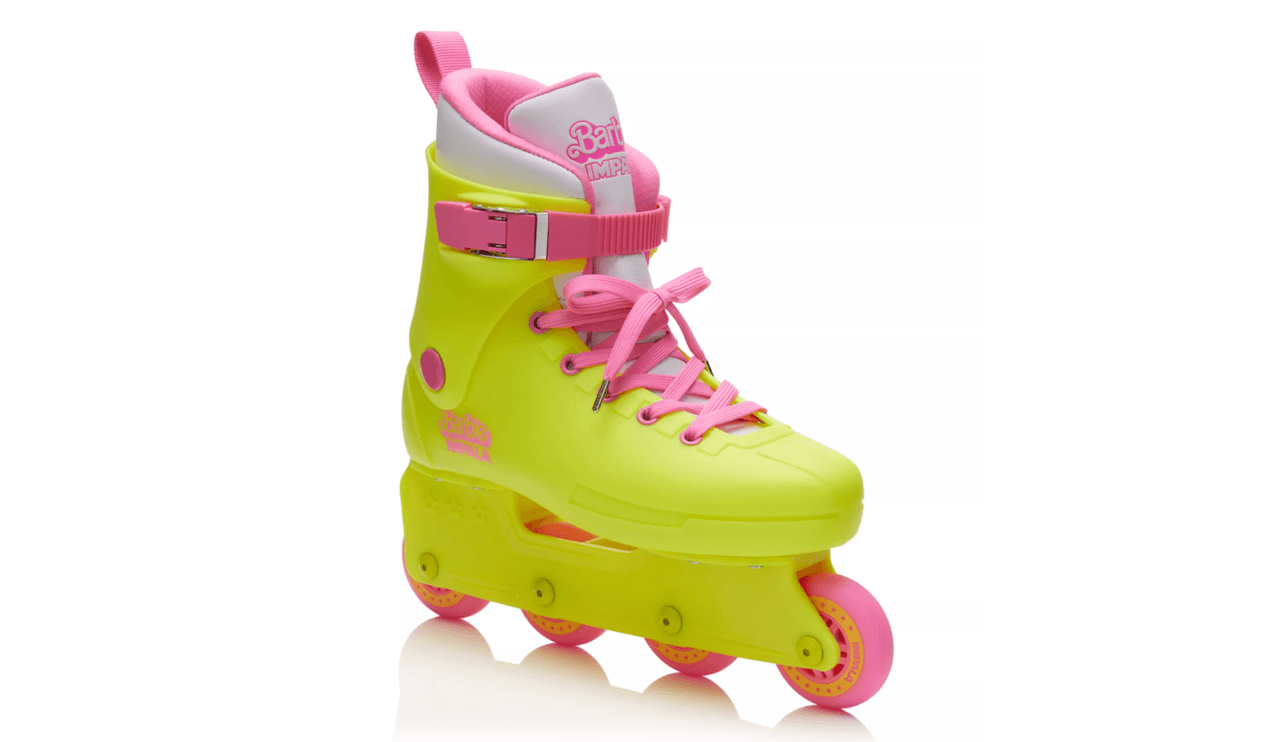 Promotional image of highlighter yellow and pink roller skate