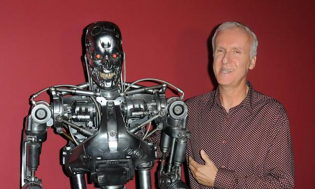 A Terminator T-800 model and creator James Cameron.