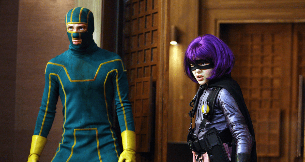 Aaron Taylor-Johnson as Kick-Ass and Chloë Grace Moretz as Hit Girl.