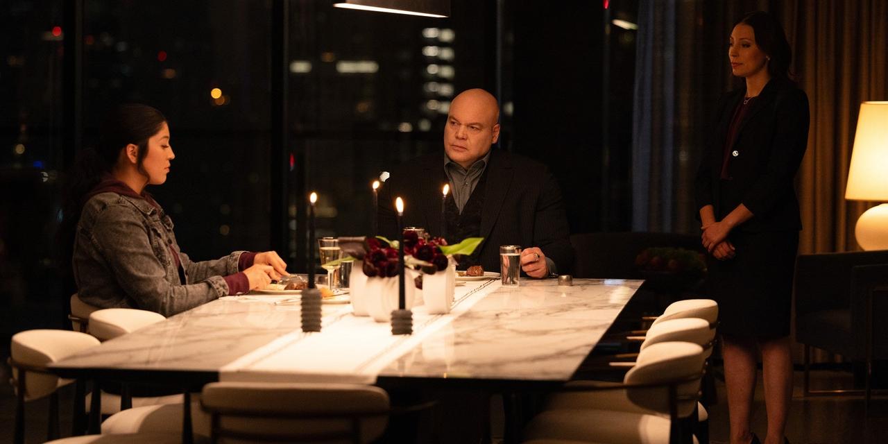 Kingpin and Echo having dinner