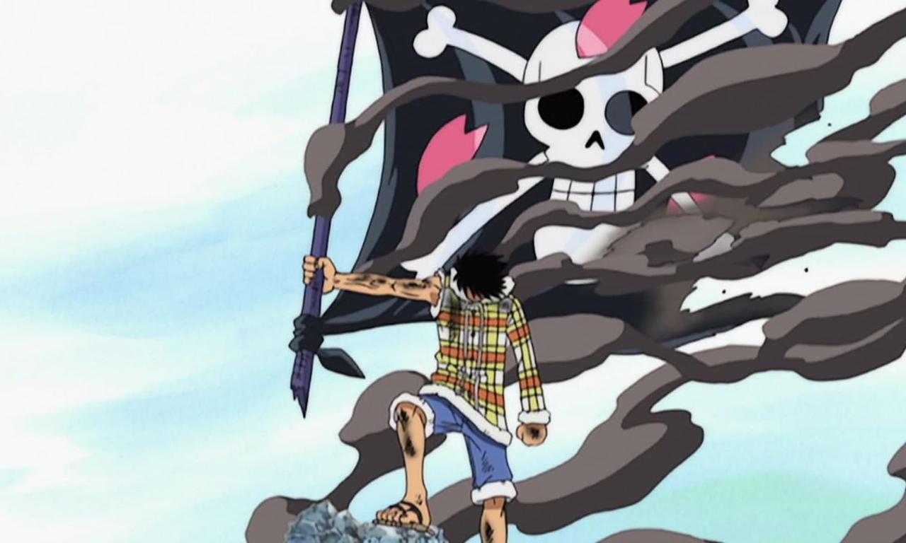 Luffy Holding A Flag In One Piece Drum Island Arc