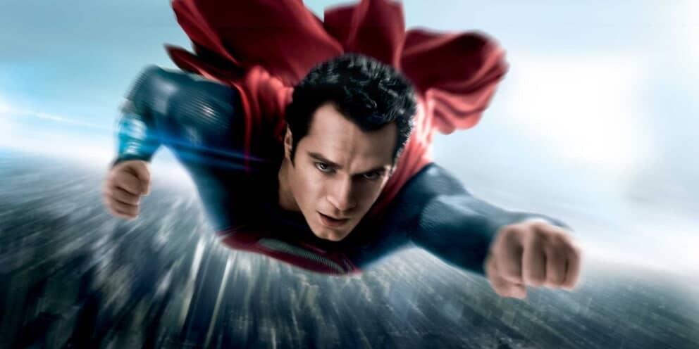 Promotional image of Henry Cavill as Superman flying with blur marks around him