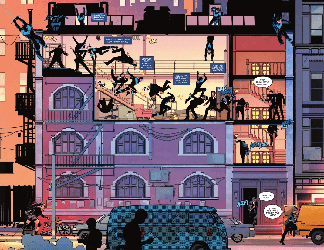 Nightwing enters his apartment in a single sequence