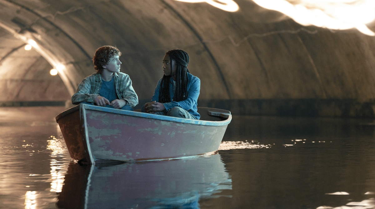 Walker Scobell as Percy Jackson and Leah Jeffries as Annabeth Chase in Percy Jackson and the Olympians.