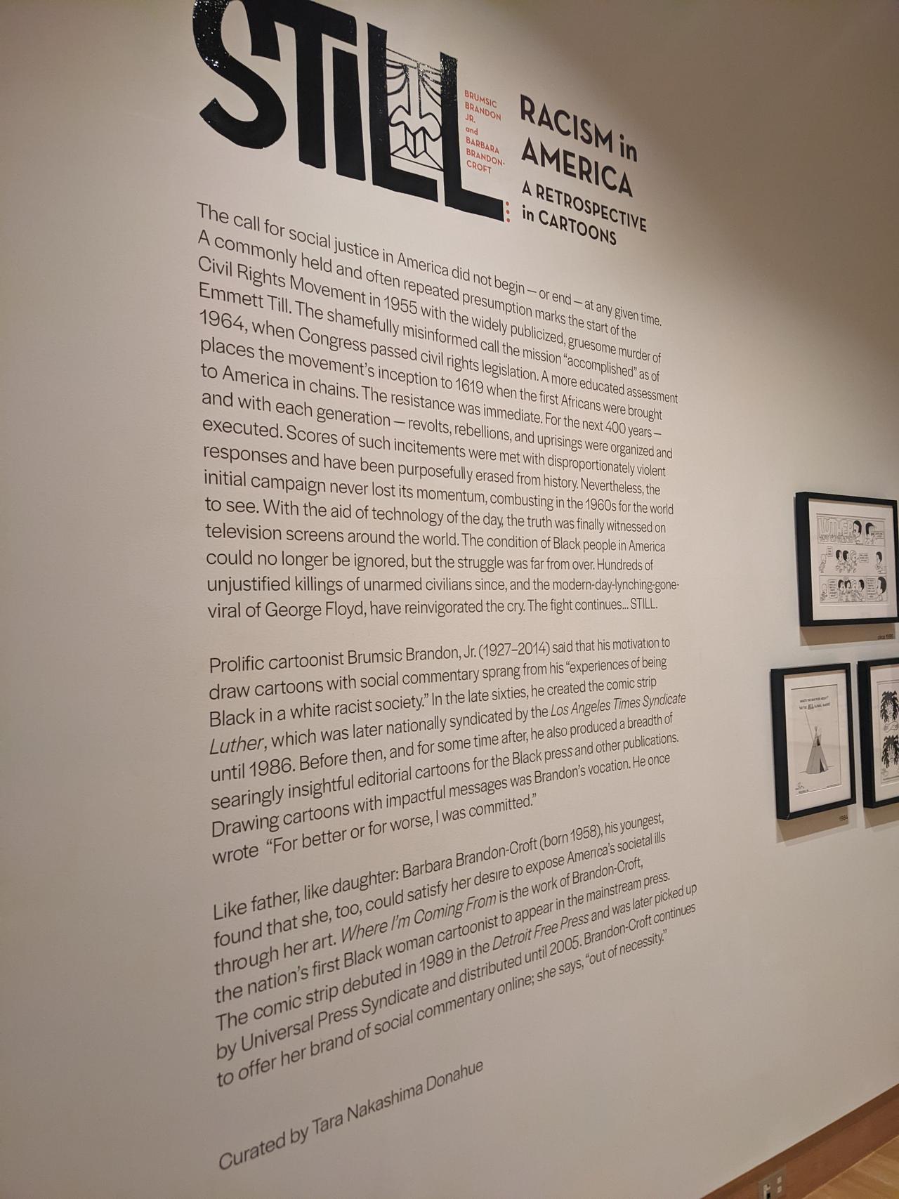 Interior image of Still Racism in America exhibit at Billy Ireland