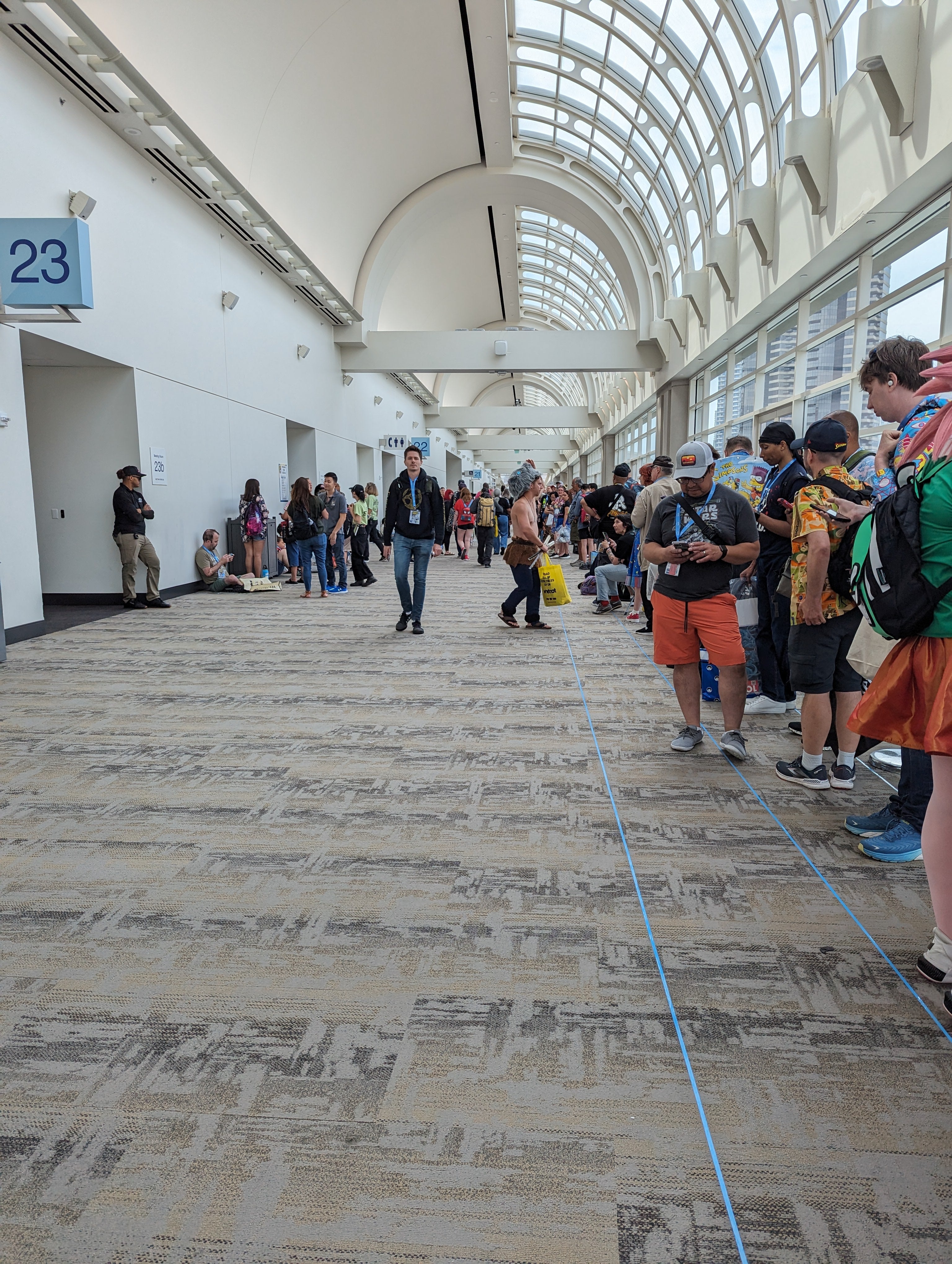 Wrapped around line waiting for SDCC 2023's Sunday talkback panel