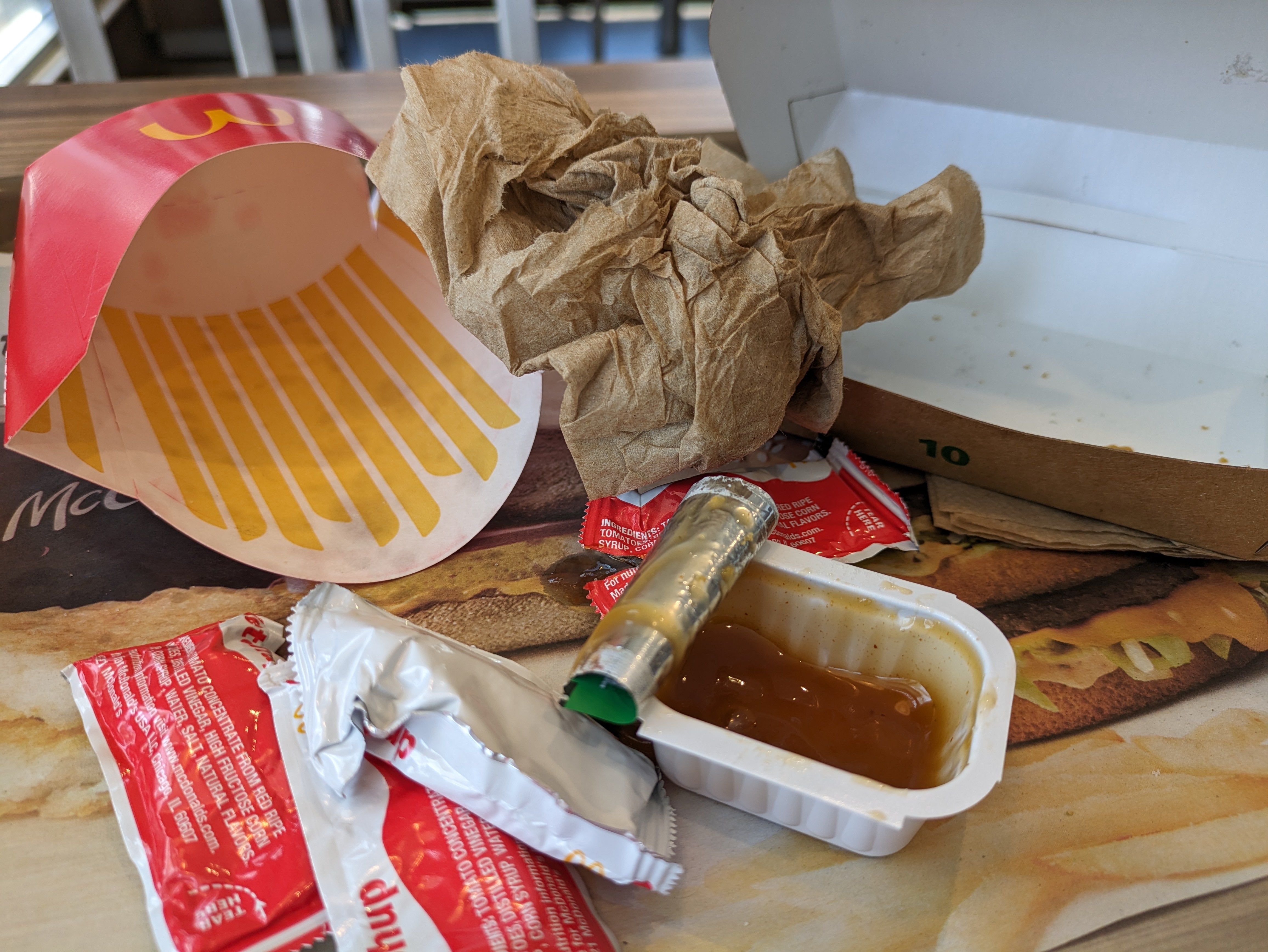 Photograph of a finished McDonald's meal