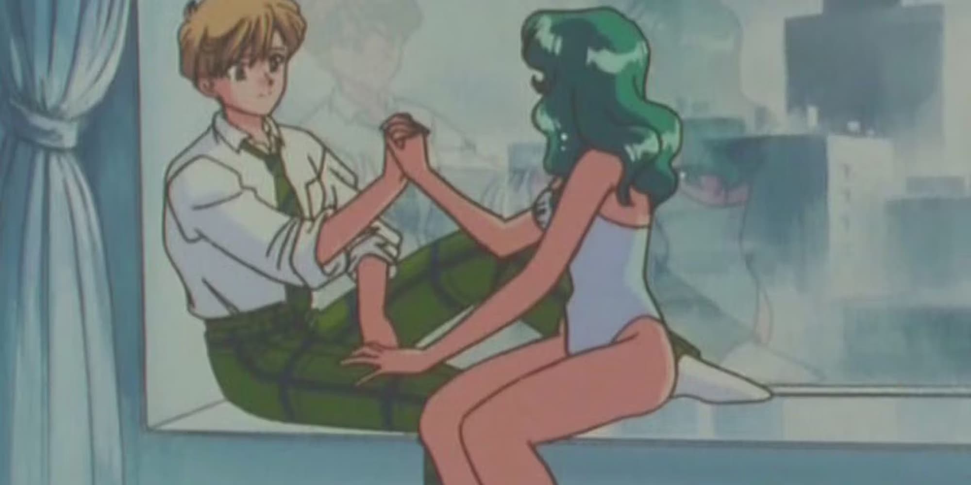 Sailor Neptune and Sailor Uranus holding hands