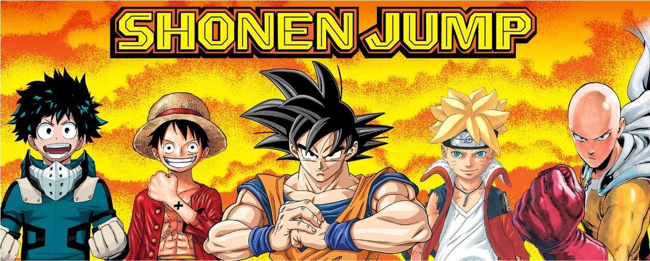 Promotional image featuring manga characters for Shonen Jump