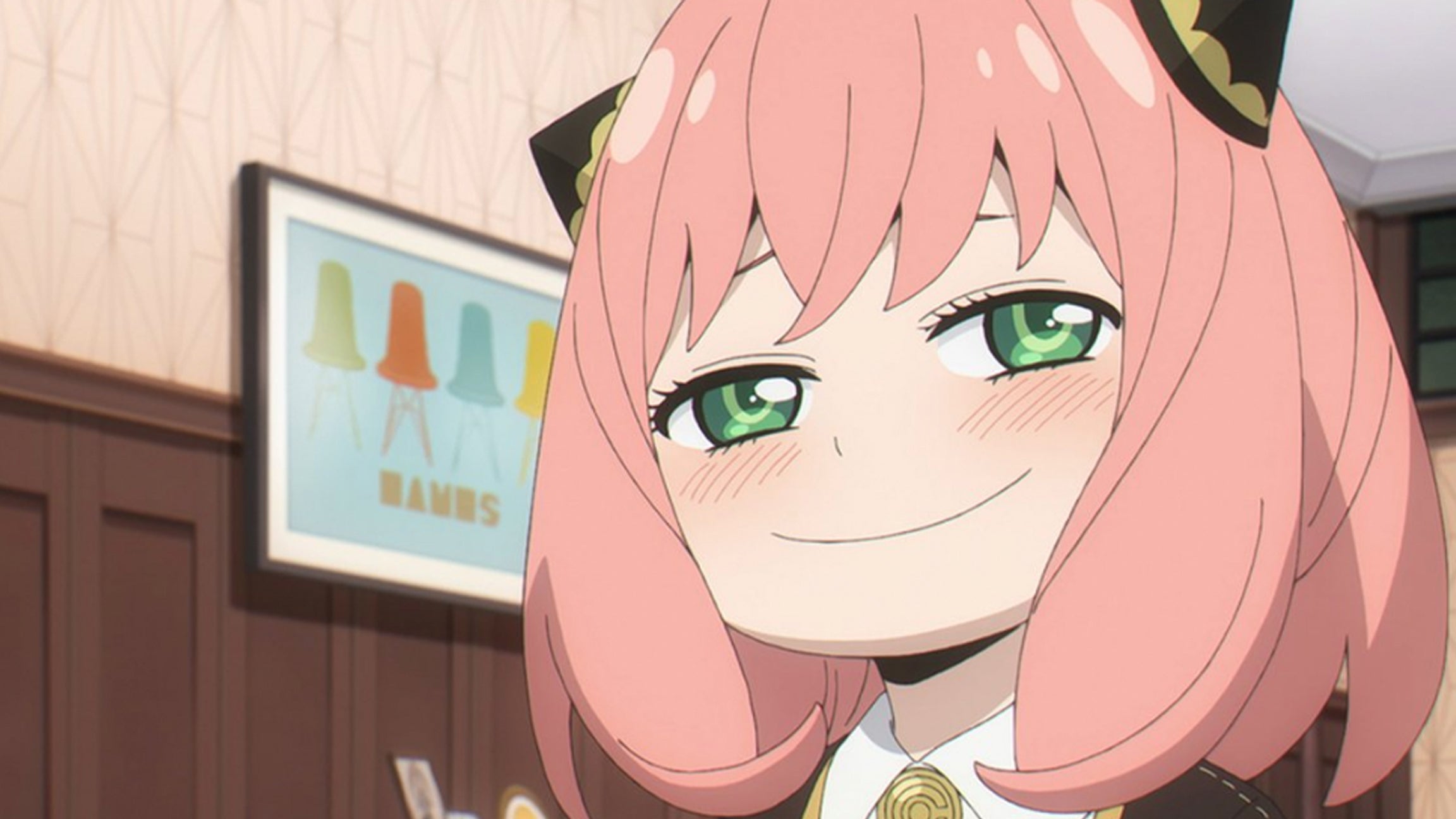 Image showing Spy x Family character Anya smiling in the anime.