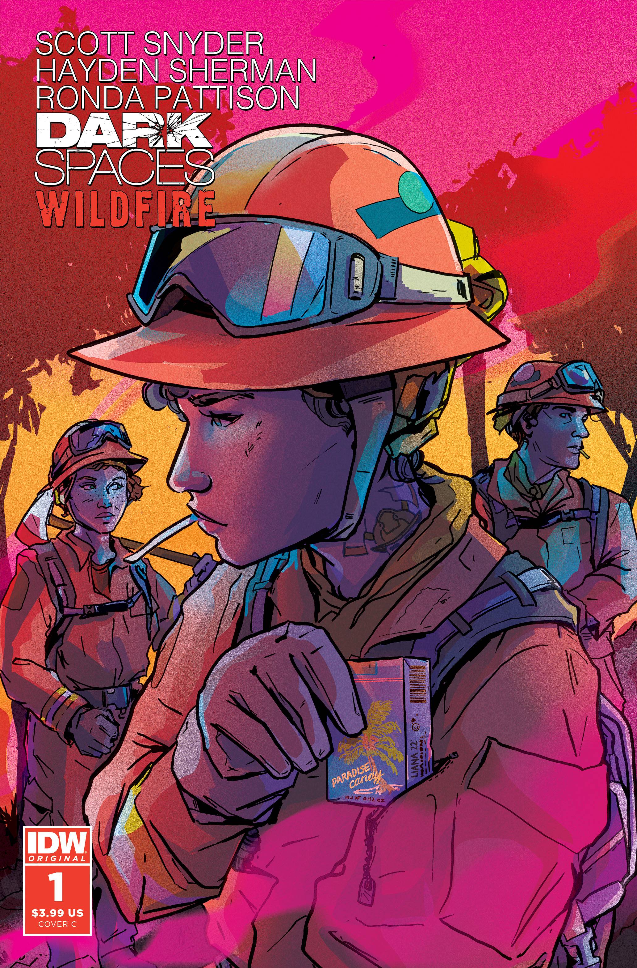 Cover of Dark Spaces Wildfire, featuring firefighters