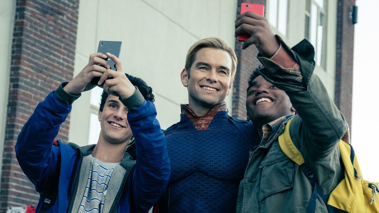 A promotional still of Anthony Starr as Homelander on The Boys