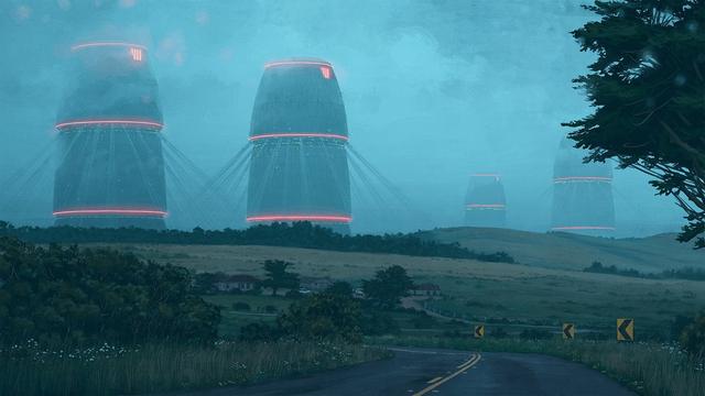 An illustration from The Electric State novel by Simon Stålenhag