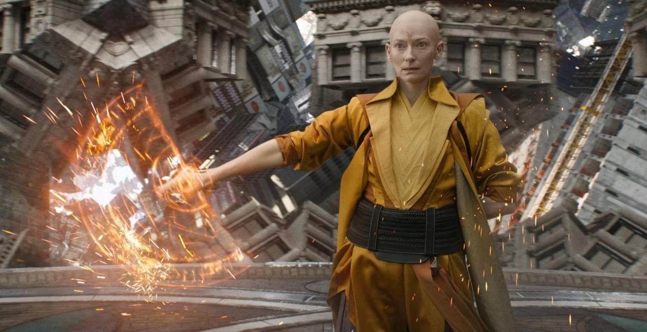 A still of Tilda Swinton as the Ancient One in Doctor Strange