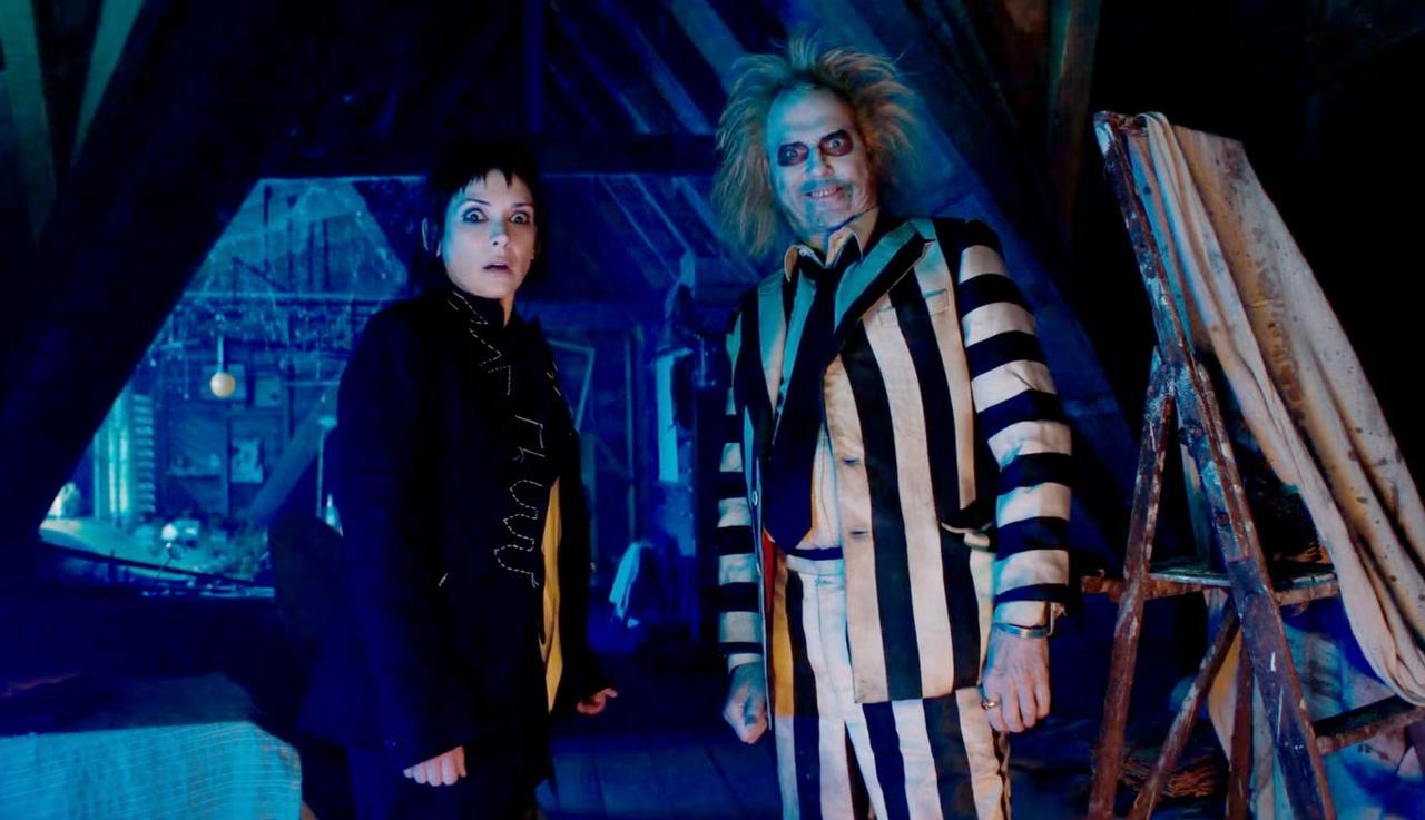 A promotional still of Winona Ryder and Michael Keaton from Beetlejuice Beetlejuice