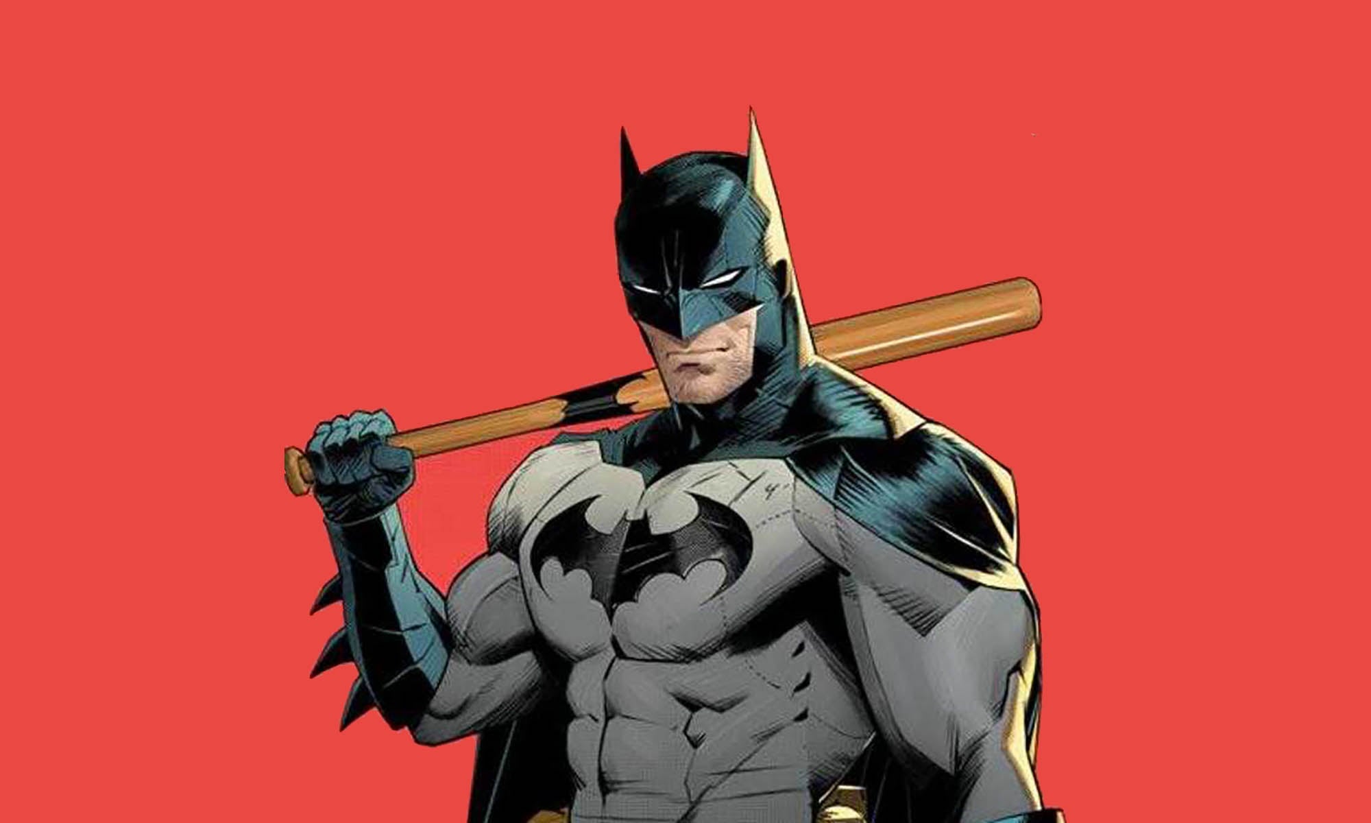 Knightfight promotional image of Batman holding a bat. A baseball bat. Not the animal.