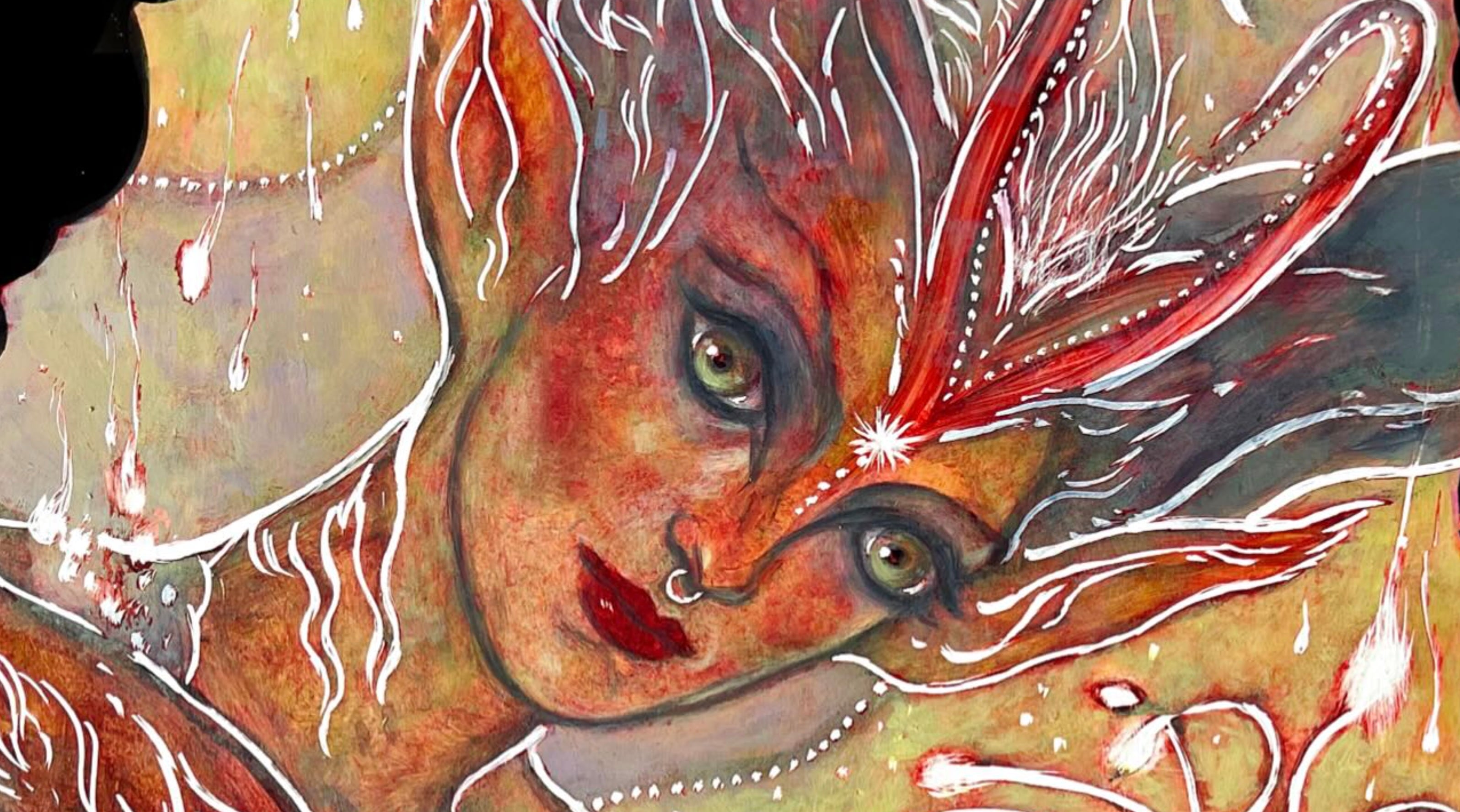 A closeup on the art from Bitterbloom Bearer by Rebecca Guay