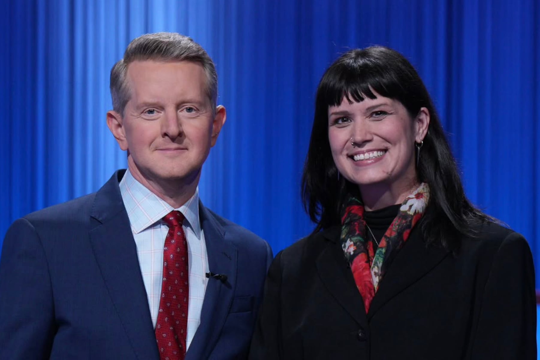An image of Tini Howard and Ken Jennings on Jeopardy!